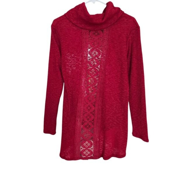 Artesia Women's Lightweight Sweater Size Medium Red Cowl Neck Crochet Holidays - Picture 10 of 13